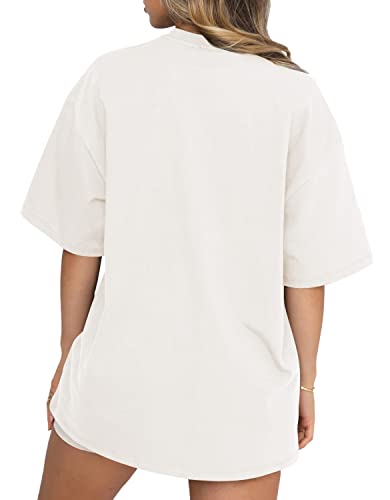 Odsufo Oversized Tshirts Shirts for Women,Half Sleeve Casual Summer Tops Crewneck Tunic Tees White XL