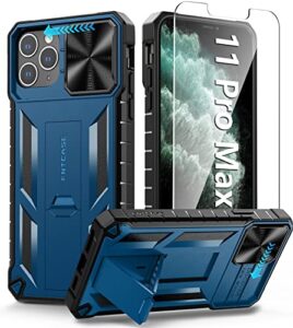 fntcase for iphone 11 pro-max case: military grade drop & shock protection cell phone cover with kickstand & slide | rugged protective bumper textured | heavy duty protector(blue)