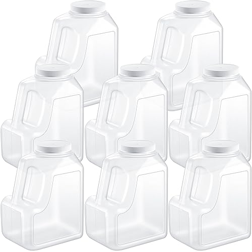 Gejoy 8 Pcs 1.2 Gallon Clear Plastic Gallon Jar with Handle and Airtight Lid Water Jug Square Empty Storage Containers Wide Mouth Gallon Jugs for Home Restaurant Residential Commercial Use