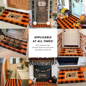 Bedkiss Orange and Black Plaid Rug - Indoor Outdoor Hand-Woven Washable Doormat for Fall Front Door Decoration, Porch, Entryway, Farmhouse, Autumn, Thanksgiving (Orange and Black Plaid, 4' × 6')