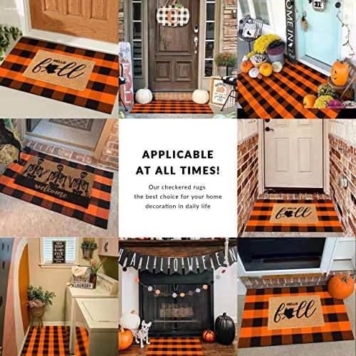 Bedkiss Orange and Black Plaid Rug - Indoor Outdoor Hand-Woven Washable Doormat for Fall Front Door Decoration, Porch, Entryway, Farmhouse, Autumn, Thanksgiving (Orange and Black Plaid, 4' × 6')