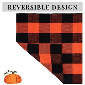 Bedkiss Orange and Black Plaid Rug - Indoor Outdoor Hand-Woven Washable Doormat for Fall Front Door Decoration, Porch, Entryway, Farmhouse, Autumn, Thanksgiving (Orange and Black Plaid, 4' × 6')