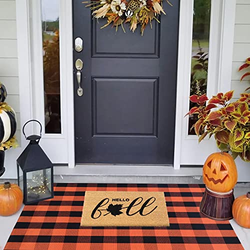 Bedkiss Orange and Black Plaid Rug - Indoor Outdoor Hand-Woven Washable Doormat for Fall Front Door Decoration, Porch, Entryway, Farmhouse, Autumn, Thanksgiving (Orange and Black Plaid, 4' × 6')