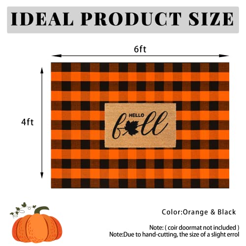 Bedkiss Orange and Black Plaid Rug - Indoor Outdoor Hand-Woven Washable Doormat for Fall Front Door Decoration, Porch, Entryway, Farmhouse, Autumn, Thanksgiving (Orange and Black Plaid, 4' × 6')