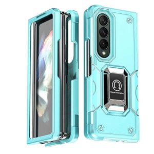 eaxer for samsung galaxy z fold 4 5g case, hybrid shockproof rugged ring stand holder case cover (mint green)
