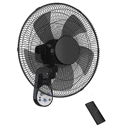 PARIS RHÔNE Wall Mount Fan with Remote,16 Inch Wall Fan with 5 Blades, 5 Speeds, 8 Hour Timer, 90° Oscillating Quiet Wall Fan with Remote for Home Office Bedroom Living Room Garage