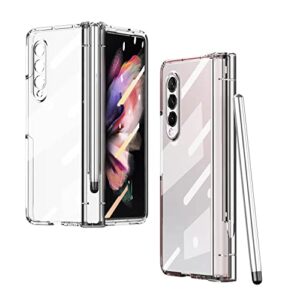 eaxer for samsung galaxy z fold 3 5g case, shockproof luxury plating clear full protective case cover with a pen (clear)