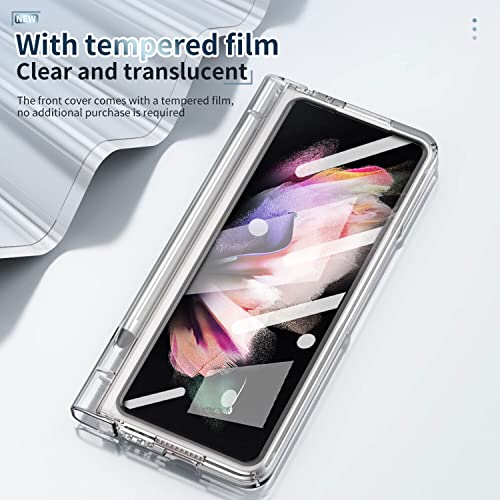 EAXER for Samsung Galaxy Z Fold 3 5G Case, Shockproof Luxury Plating Clear Full Protective Case Cover with A Pen (Clear)