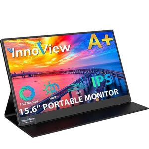innoview portable monitor for laptop 15.6 inch 1080p fhd usb c laptop screen extender with cover & speakers hdr ips eye care travel monitor for macbook pc phone ps4/5 xbox switch second monitor