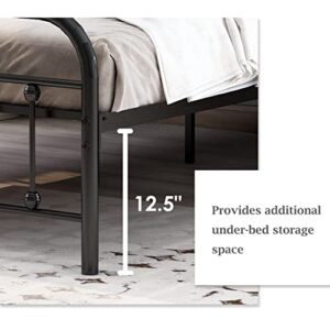 alazyhome King Size Bed Frame Classic Metal Platform Mattress Foundation with Victorian Style Iron-Art Headboard Under Bed Storage No Box Spring Needed Black