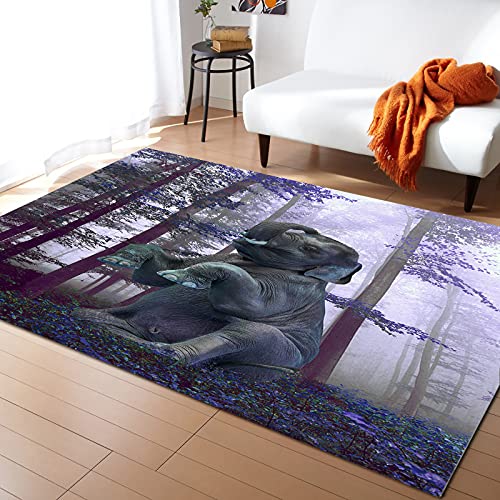 Rectangle Area Rug Thanksgiving Elephant Sitting in The Forest Purple Carpet 2x3 Feet Washable Rugs Non-Slip Absorbent Runner Rug Floor Mat for Living Room Bedroom Office Dining Room Home Decoration