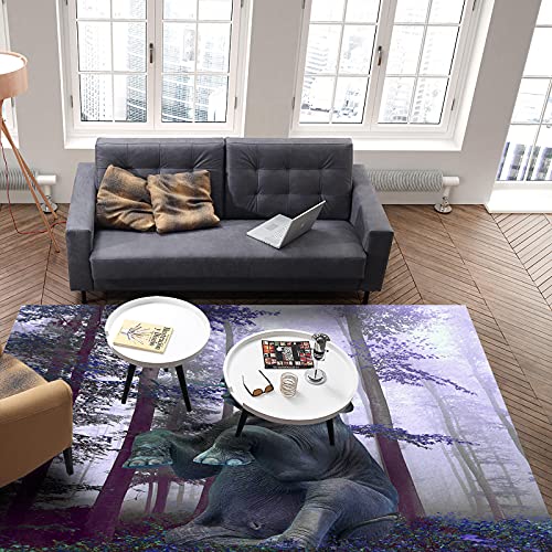 Rectangle Area Rug Thanksgiving Elephant Sitting in The Forest Purple Carpet 2x3 Feet Washable Rugs Non-Slip Absorbent Runner Rug Floor Mat for Living Room Bedroom Office Dining Room Home Decoration