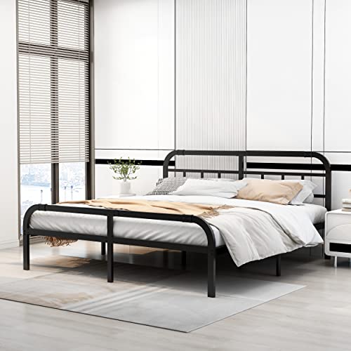 alazyhome King Bed Frame Heavy Duty Metal Platform with Headboard and Footboard Sturdy Steel Support No Box Spring Needed Easy Assembly Black