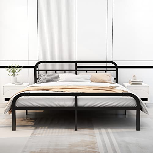 alazyhome King Bed Frame Heavy Duty Metal Platform with Headboard and Footboard Sturdy Steel Support No Box Spring Needed Easy Assembly Black