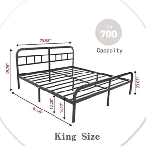 alazyhome King Bed Frame Heavy Duty Metal Platform with Headboard and Footboard Sturdy Steel Support No Box Spring Needed Easy Assembly Black