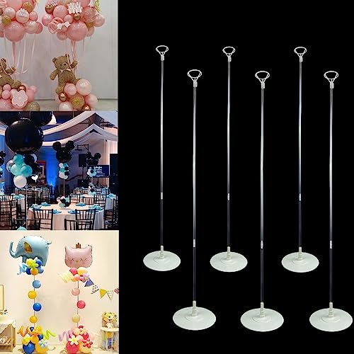 6 Set Balloon Column Kits, 43inch Tall Height Adjustable Reusable Clear Balloon Column Sticks Stands with Base for Table/Floor Centerpiece Holder for Baby Shower Graduation Party Decorations