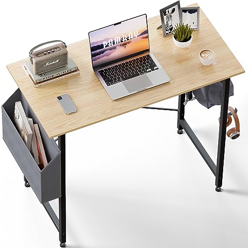 Pamray 32 Inch Computer Desk for Small Spaces with Storage Bag, Home Office Work Desk with Headphone Hook, Small Office Desk Study Writing Table