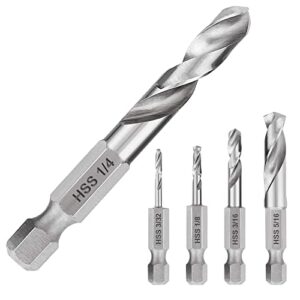 rhinenet 1/4 hex shank drill bit set 5 pieces stubby drill bit set for metal m2 short length drill bit steel for quick change chucks and drives stainless steel carbon steel iron and other hard metals