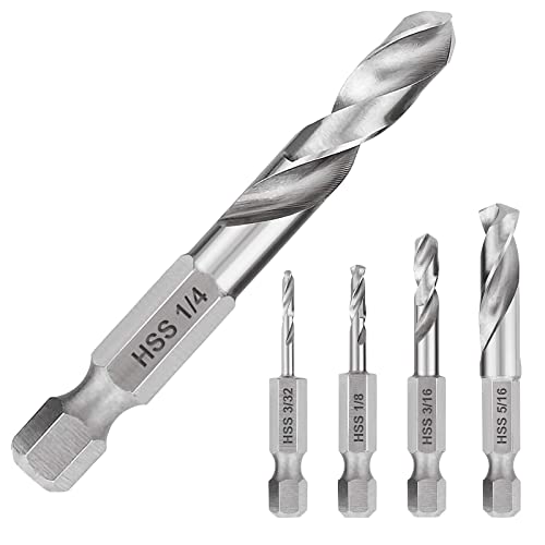 Rhinenet 1/4 Hex Shank Drill Bit Set 5 Pieces Stubby Drill Bit Set for Metal M2 Short Length Drill Bit Steel for Quick Change Chucks and Drives Stainless Steel Carbon Steel Iron and Other Hard Metals