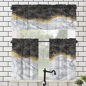marbre 3 pieces kitchen valance window curtain set rod pocket marble gold white black geometric rose stone abstract modern vintage white golden tier curtains for living room bathroom