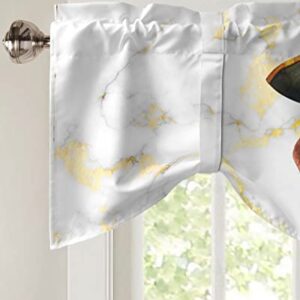 Tie Up Valance for Kitchen Windows,Abstract Geometric Pirate Dog White Gold Marble Adjustable Valances Rod Pocket Short Curtain,Cartoon Animal Tie Up Curtains Valance for Bedroom Bathroom 42x18in