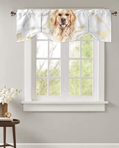 tie up valance for kitchen,pet dog white marble gold inlay adjustable valances rod pocket short curtain,watercolor golden retriever abstract art back tie up curtains valance for bedroom 60x18in