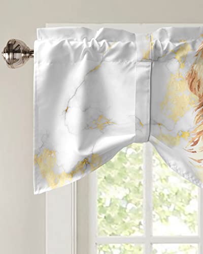 Tie Up Valance for Kitchen,Pet Dog White Marble Gold Inlay Adjustable Valances Rod Pocket Short Curtain,Watercolor Golden Retriever Abstract Art Back Tie Up Curtains Valance for Bedroom 60x18in