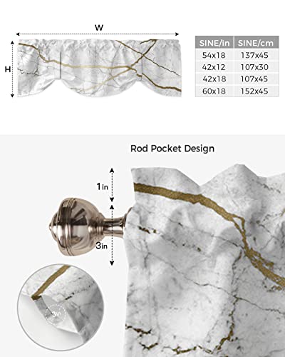 Tie Up Valance for Kitchen Windows,White Marble Gold Line Adjustable Valances Rod Pocket Short Curtain,Modern Abstract Pattern Art Tie Up Curtains Valance for Bedroom Living Room Bathroom 42x12in
