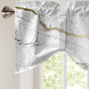 Tie Up Valance for Kitchen Windows,White Marble Gold Line Adjustable Valances Rod Pocket Short Curtain,Modern Abstract Pattern Art Tie Up Curtains Valance for Bedroom Living Room Bathroom 42x12in