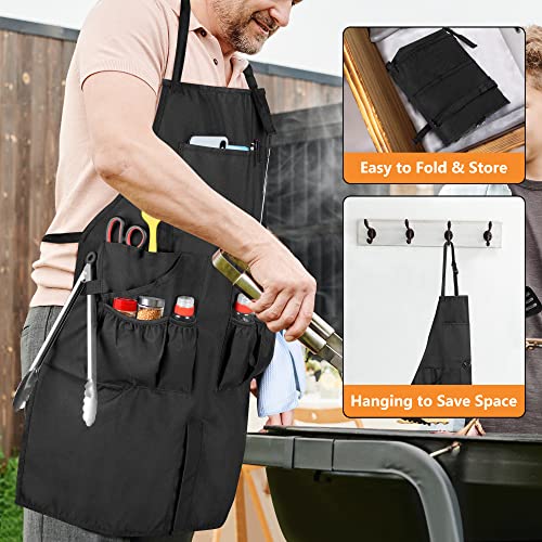 HODRANT Large BBQ Grilling Apron, Cooking Apron for Men with Pockets & Slit Hem, Kitchen Apron with Adjustable Neck Strap for Men & Women, Work Apron for Chef, Barber, Painter, Carpenter, Apron Only