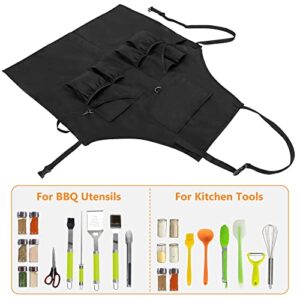 HODRANT Large BBQ Grilling Apron, Cooking Apron for Men with Pockets & Slit Hem, Kitchen Apron with Adjustable Neck Strap for Men & Women, Work Apron for Chef, Barber, Painter, Carpenter, Apron Only