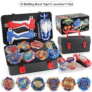 12 Piece bey Battling Burst Gyros Tops 2 Sparking Launcher with 1 Portable Storage Box Set Burst quadrive BayBlades pro Series Set for Kids Children.