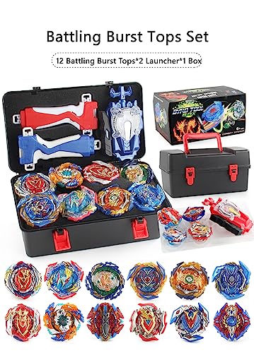 12 Piece bey Battling Burst Gyros Tops 2 Sparking Launcher with 1 Portable Storage Box Set Burst quadrive BayBlades pro Series Set for Kids Children.