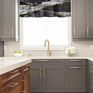 Kitchen Cafe Valance Curtain for Small Windows,Black White Marble with Gold Stripe Rod Pocket Short Blackout Curtains,Abstract Stone Agate Texture Window Treatment for Living Room Bedroom Bathroom