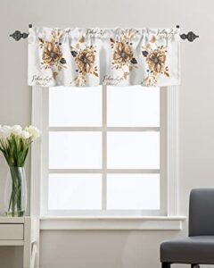 kitchen cafe valance curtain for small windows,abstract gold flower with leaves rod pocket short blackout curtains,floral and life quote on white window treatment for living room bedroom bathroom