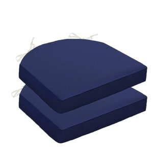 Sqodok Outdoor Chair Cushions 17"x16"x2" Waterproof Patio Cushions for Outdoor Furniture, Round Corner Chair Cushions for Patio Furniture Seat Cushion with Ties Set of 2, Dark Blue