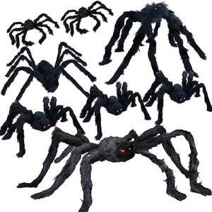 UNGLINGA 8 Large Spiders Halloween Decorations Outdoor Indoor, Fake Spiders Scary Decorations, Black Posable Halloween Spiders for Yard Porch Haunted House Party