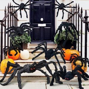 UNGLINGA 8 Large Spiders Halloween Decorations Outdoor Indoor, Fake Spiders Scary Decorations, Black Posable Halloween Spiders for Yard Porch Haunted House Party