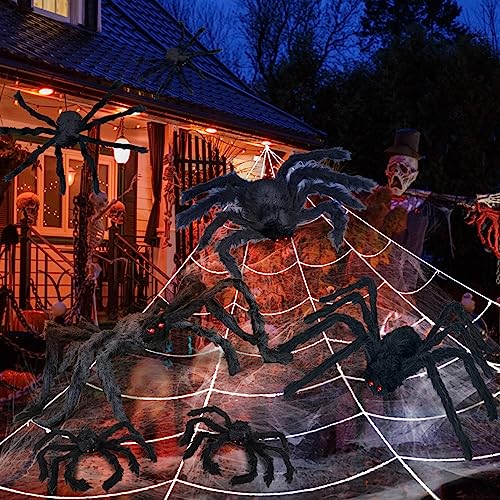 UNGLINGA 8 Large Spiders Halloween Decorations Outdoor Indoor, Fake Spiders Scary Decorations, Black Posable Halloween Spiders for Yard Porch Haunted House Party