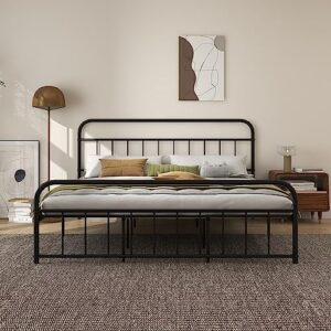 alazyhome king bed frame metal platform with vintage headboard and footboard easy assembly no box spring needed steel slat support black