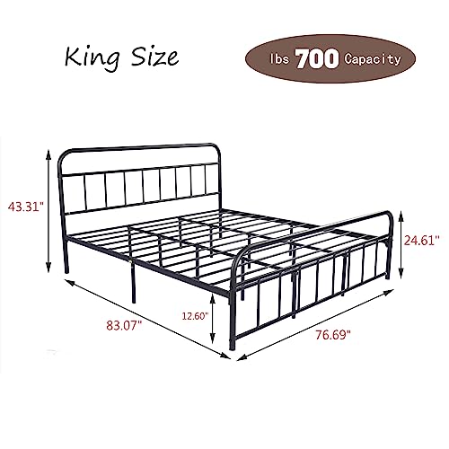 alazyhome King Bed Frame Metal Platform with Vintage Headboard and Footboard Easy Assembly No Box Spring Needed Steel Slat Support Black