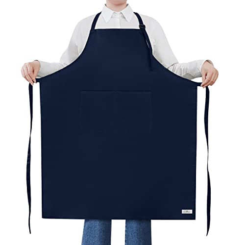 ROTANET Extra Large Apron for Men Adjustable Bib Apron with 2 pockets Cooking Apron for Women Chef Water & Oil Resistant Navy Blue