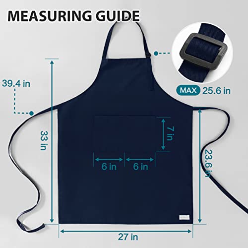 ROTANET Extra Large Apron for Men Adjustable Bib Apron with 2 pockets Cooking Apron for Women Chef Water & Oil Resistant Navy Blue