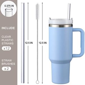 12 Pack, [DISHWASHER SAFE] Replacement Straws for Stanley 40 oz 30 oz 20 oz 14oz Cup Tumbler, High Clear Reusable Straws with 2 Cleaning Brushes, Food Grade Plastic, Compatible Accessories for Stanley