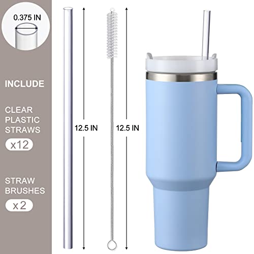 12 Pack, [DISHWASHER SAFE] Replacement Straws for Stanley 40 oz 30 oz 20 oz 14oz Cup Tumbler, High Clear Reusable Straws with 2 Cleaning Brushes, Food Grade Plastic, Compatible Accessories for Stanley