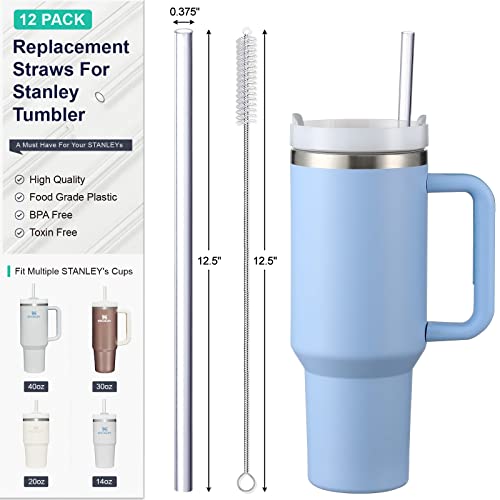 12 Pack, [DISHWASHER SAFE] Replacement Straws for Stanley 40 oz 30 oz 20 oz 14oz Cup Tumbler, High Clear Reusable Straws with 2 Cleaning Brushes, Food Grade Plastic, Compatible Accessories for Stanley