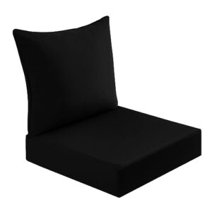 downluxe outdoor deep seat cushions set, waterproof memory foam patio furniture cushions with zipper for outdoor chair sofa, 24" x 24", black, 2 piece set