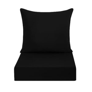 downluxe Outdoor Deep Seat Cushions Set, Waterproof Memory Foam Patio Furniture Cushions with Zipper for Outdoor Chair Sofa, 24" x 24", Black, 2 Piece Set