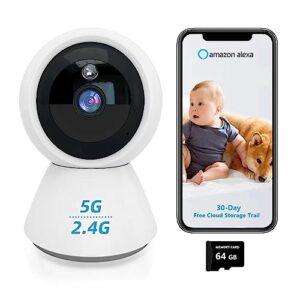 wifi camera indoor security camera 2k 5ghz & 2.4ghz security camera cameras for baby/elder/dog/pet camera with phone app smartphone (1pcs 64gb sd)