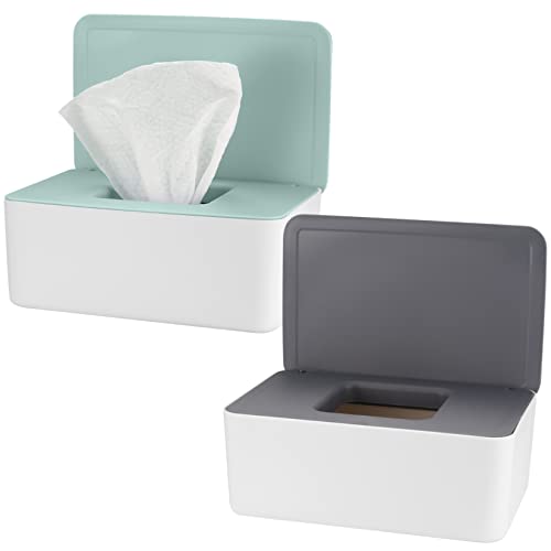 2 Pcs Wipes Dispenser, Baby Wipe Container, Wet Wipes Cases, Refillable Wipe Holders, Tissue Paper Storage Box Case Dispenser Non-Slip for Bathroom Baby Nursery, Keeps Wipes Fresh